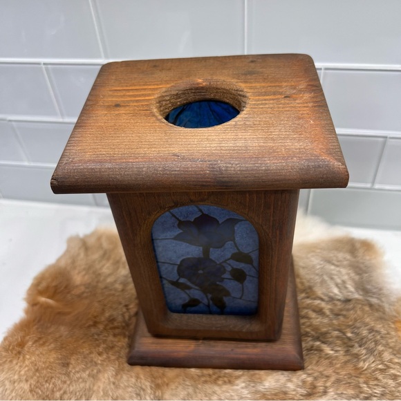 Vintage Wooden Luminary/Candle Holder with Stained Glass Door - Picture 3 of 15